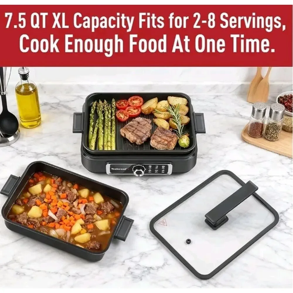 Slow Cooker, Electric Skillet 7.5-Quart Extra-large Capacity Multi-Cooker wit...